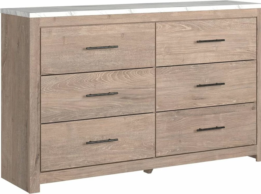 Signature Design by Ashley Senniberg Modern Light Brown and White Dresser - Contemporary Bedroom Storage Furniture