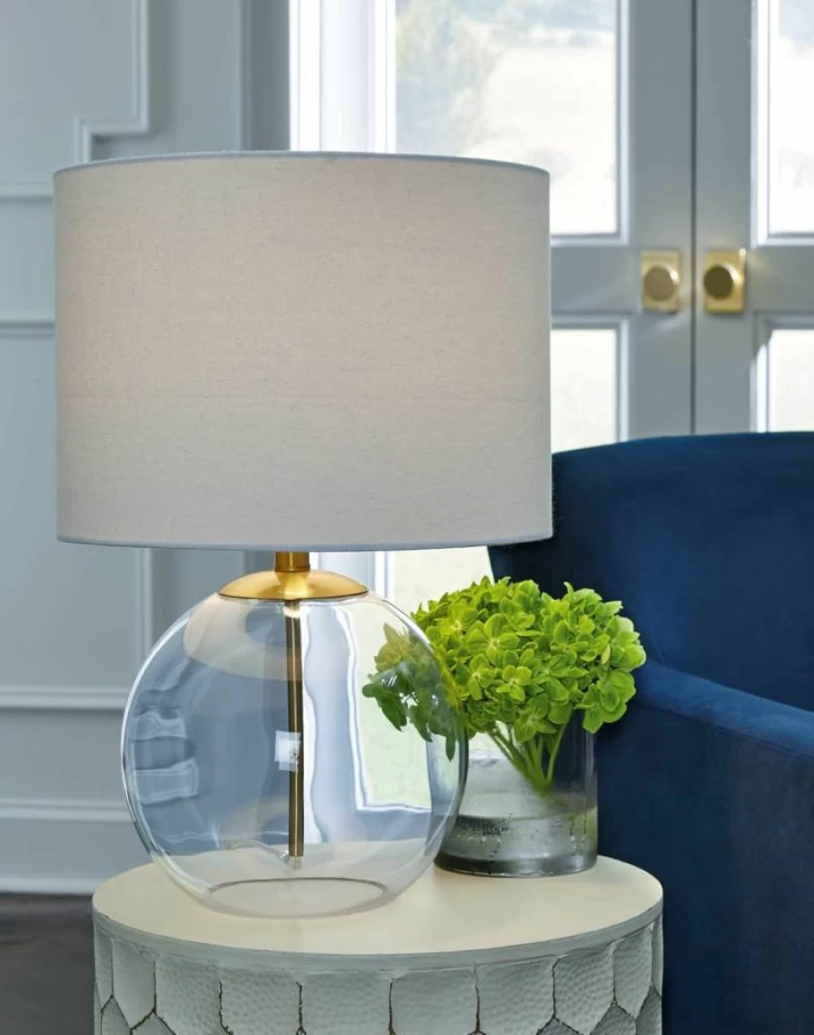 Signature Design by Ashley Samder 20.75" White Contemporary Glass Table Lamp - Modern Home Lighting Decor