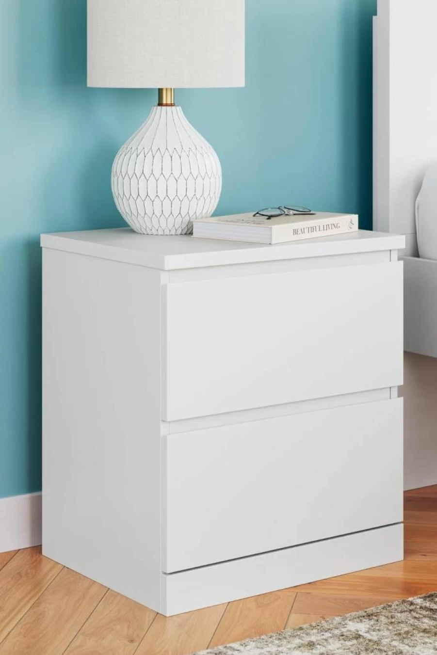 Signature Design by Ashley Onita Modern White Nightstand with 2 Drawers, 21.75 Inch Height