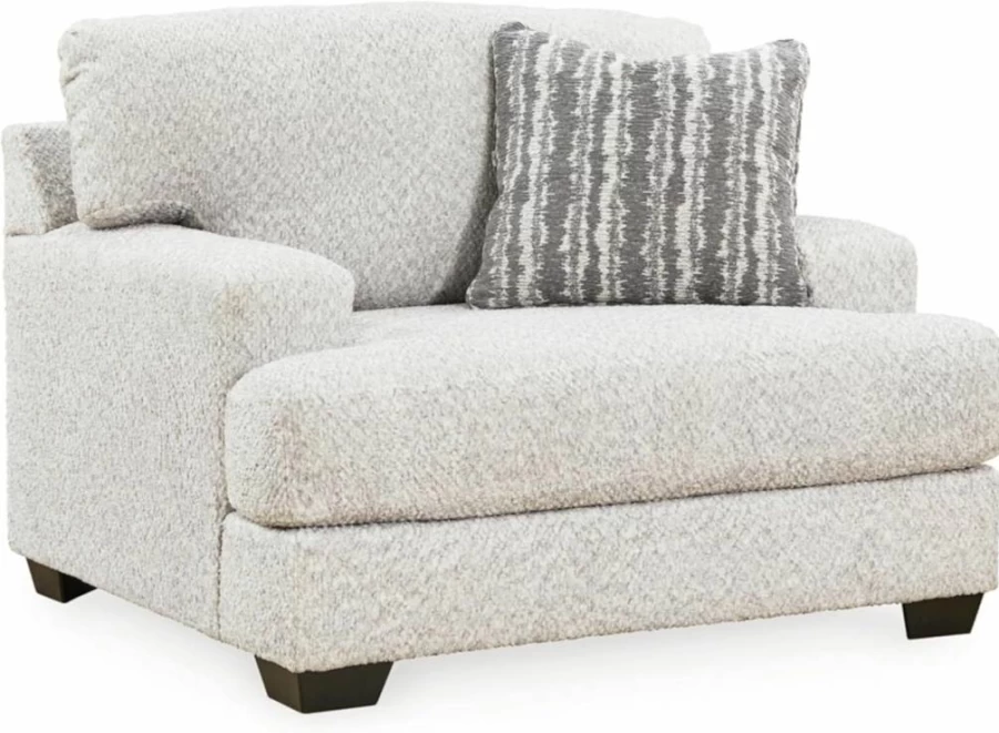 Signature Design by Ashley Brebryan Coastal Oversized Upholstered Chair with Accent Pillow, Beige Fabric Lounge Chair for Living Room