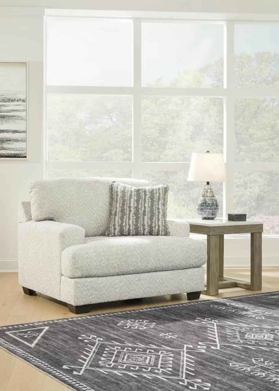 Signature Design by Ashley Brebryan Coastal Oversized Upholstered Chair with Accent Pillow, Beige Fabric Lounge Chair for Living Room