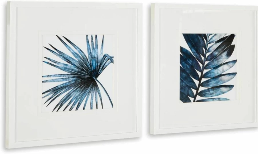 Signature Design by Ashley Breelen Contemporary Blue & White Wall Art Set, 2-Piece Framed Canvas Prints