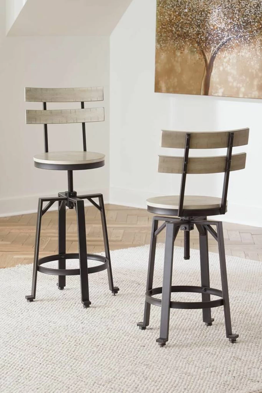 Signature Design by Ashley Karisslyn Modern Swivel Barstool - Set of 2 Beige Counter Height Stools