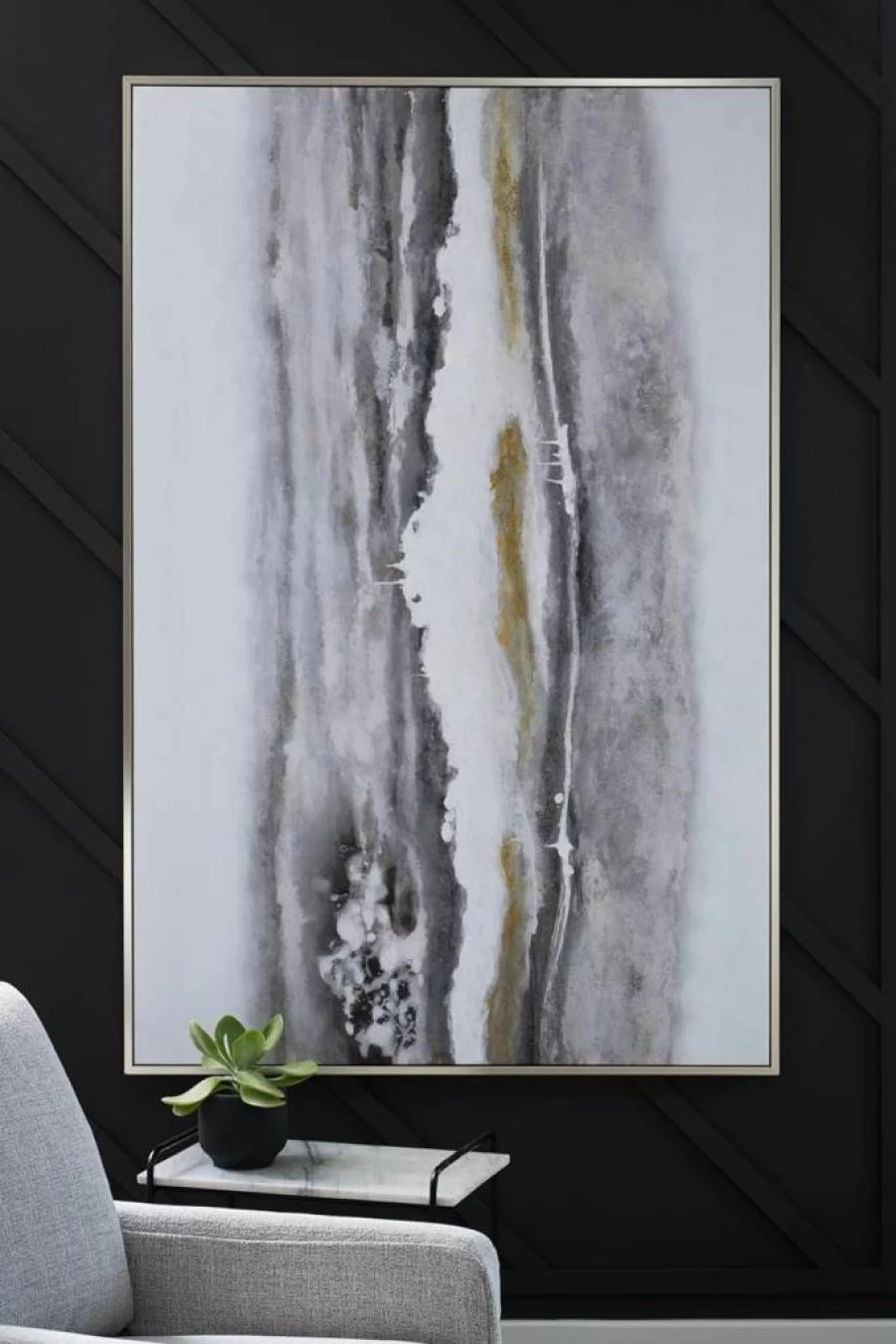 Signature Design by Ashley Acebell Modern Abstract Hand-Painted Canvas Wall Art - 71x48 Inches Gray & White Contemporary Home Decor