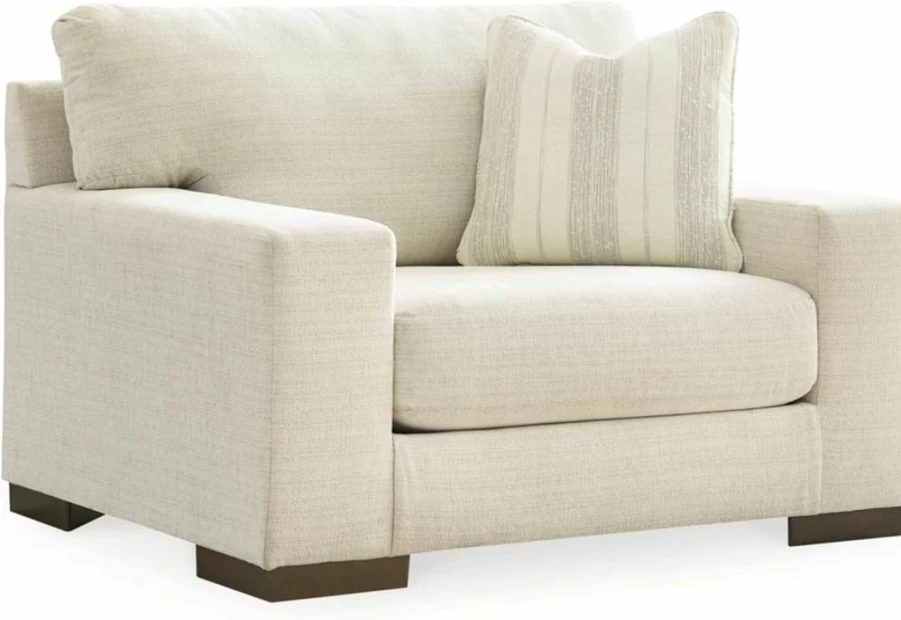 Signature Design by Ashley Maggie Contemporary Beige Upholstered Chair and a Half - Modern Living Room Seating