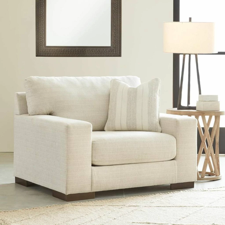 Signature Design by Ashley Maggie Contemporary Beige Upholstered Chair and a Half - Modern Living Room Seating
