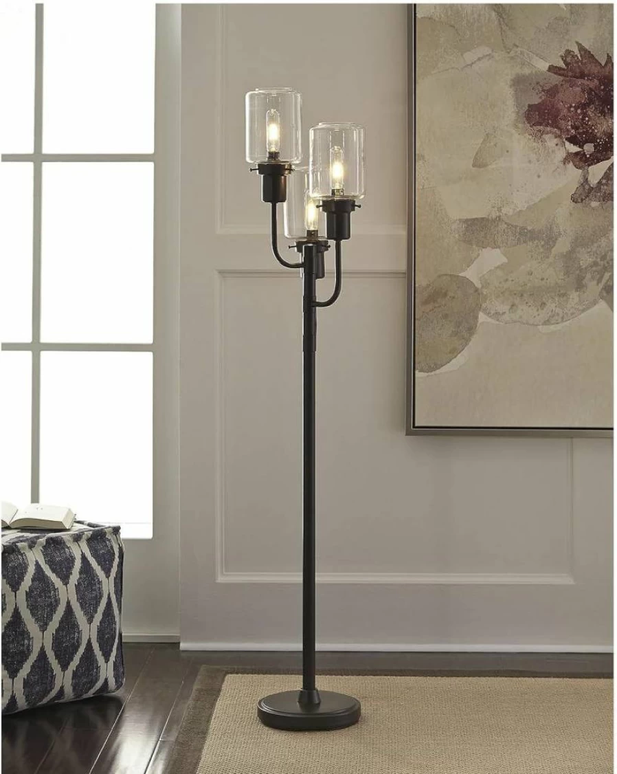 Signature Design by Ashley Jaak 60" Bronze Floor Lamp with 3 Glass Shades - Contemporary Modern Lighting