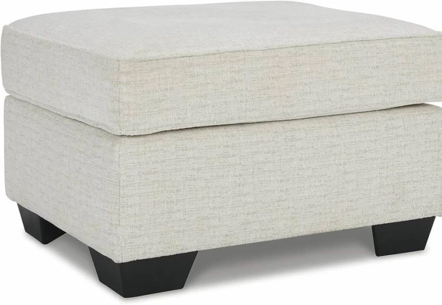 Signature Design by Ashley Cashton Blue Upholstered Ottoman - Modern Crosshatched Design Storage Footstool