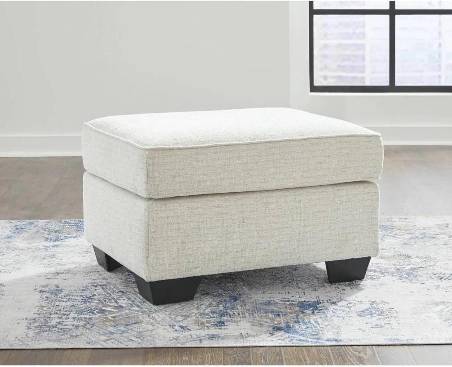Signature Design by Ashley Cashton Blue Upholstered Ottoman - Modern Crosshatched Design Storage Footstool
