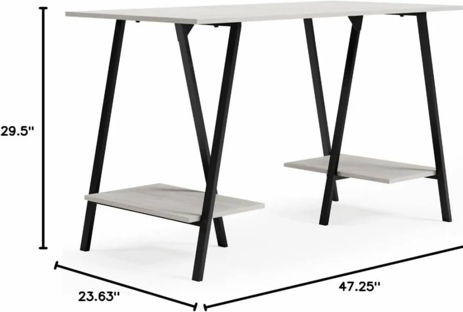 Signature Design by Ashley Bayflynn Modern Office Desk - White & Black Drafting Table with Sturdy Sawhorse Legs for Home & Workspace