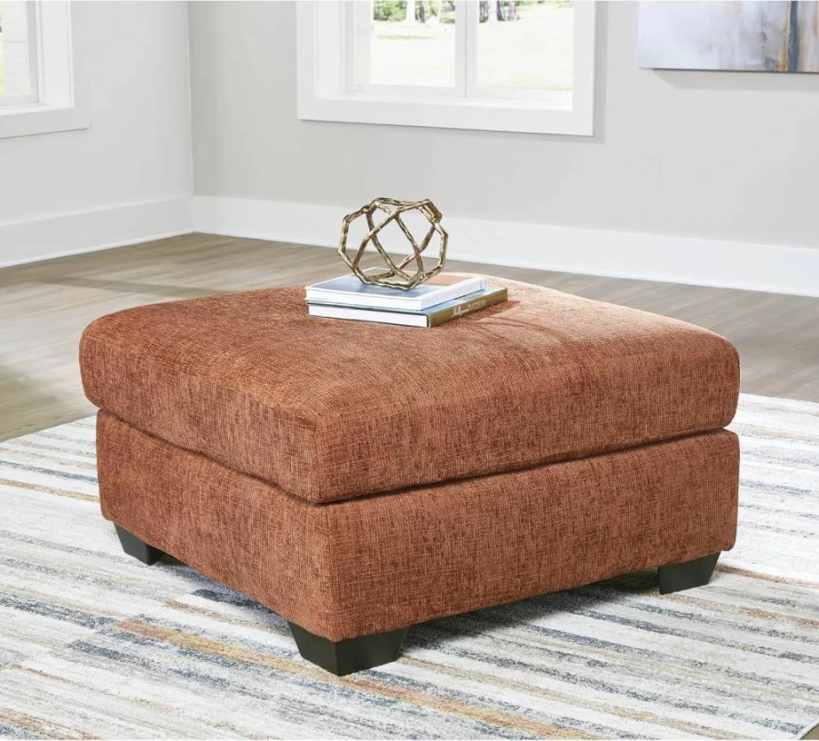 Signature Design by Ashley Aviemore Oversized Square Accent Ottoman in Orange for Living Room, Casual Modern Furniture