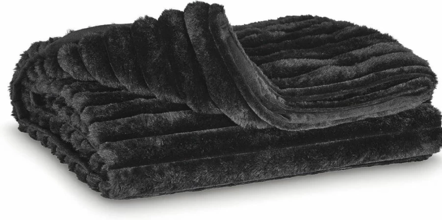 Signature Design by Ashley Alsonwell Modern Black Faux Fur Throw Blanket - Striped Soft Machine Washable Decorative Throw