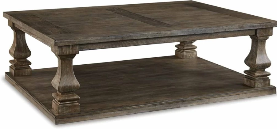 Signature Design by Ashley Johnelle Farmhouse Coffee Table - Weathered Gray Finish, Rustic Living Room Furniture, Gray Wooden Coffee Table