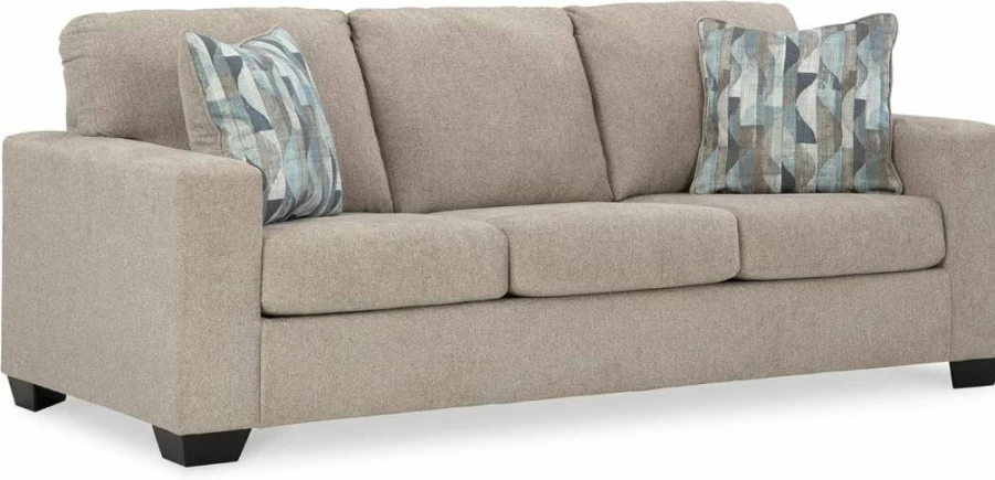 Signature Design by Ashley Deltona Queen Sleeper Sofa with Gel Memory Foam Mattress, Contemporary 2-in-1 Convertible Couch with Accent Pillows, Beige Fabric