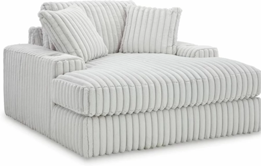 Signature Design by Ashley Oversized Contemporary Chaise Lounge with USB Ports, Cup Holders & Pillows, White Upholstered Sofa