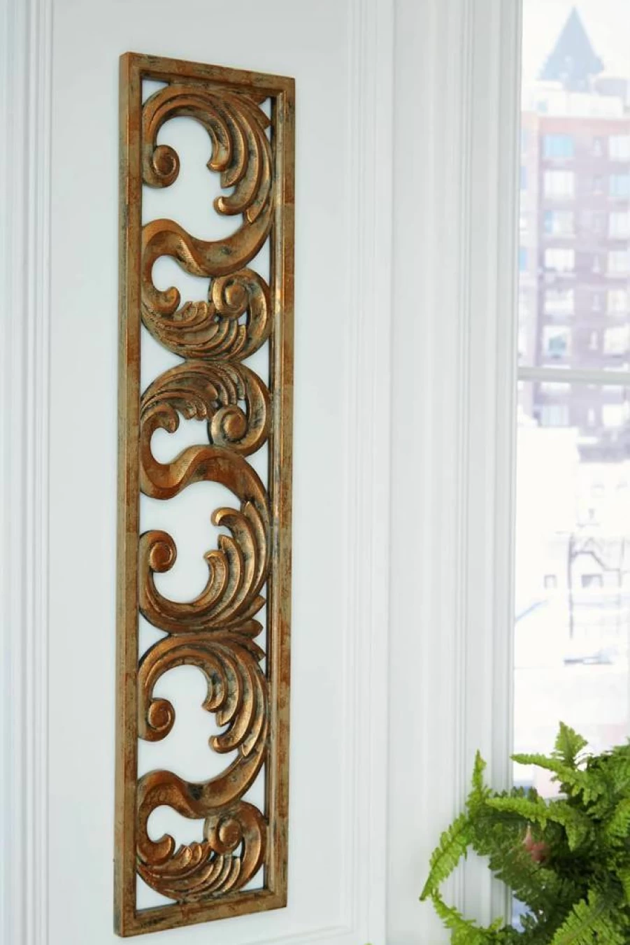 Signature Design by Ashley Candelario 42" Wood Wall Art with Scrollwork Design - Antique Brown Traditional Decor