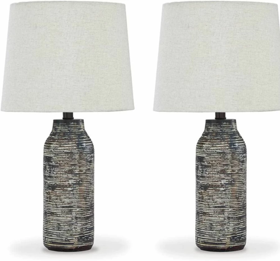 Signature Design by Ashley Mahima 25.5" Black & White Eclectic Paper Table Lamp - Set of 2