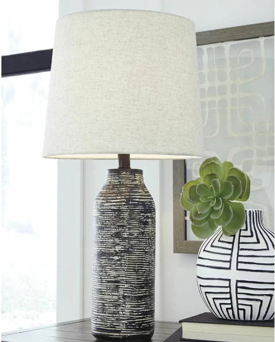 Signature Design by Ashley Mahima 25.5" Black & White Eclectic Paper Table Lamp - Set of 2