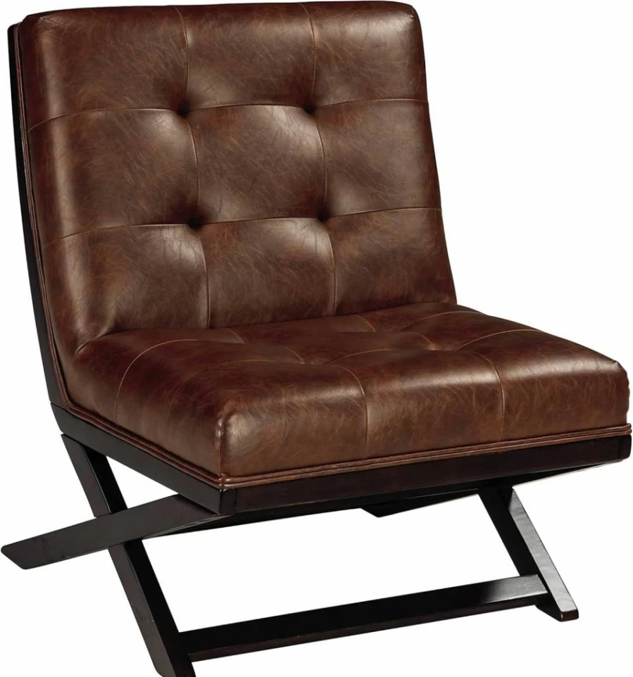 Signature Design by Ashley Sidewinder Mid-Century Modern Faux Leather Accent Chair in Brown - Stylish Living Room Seating