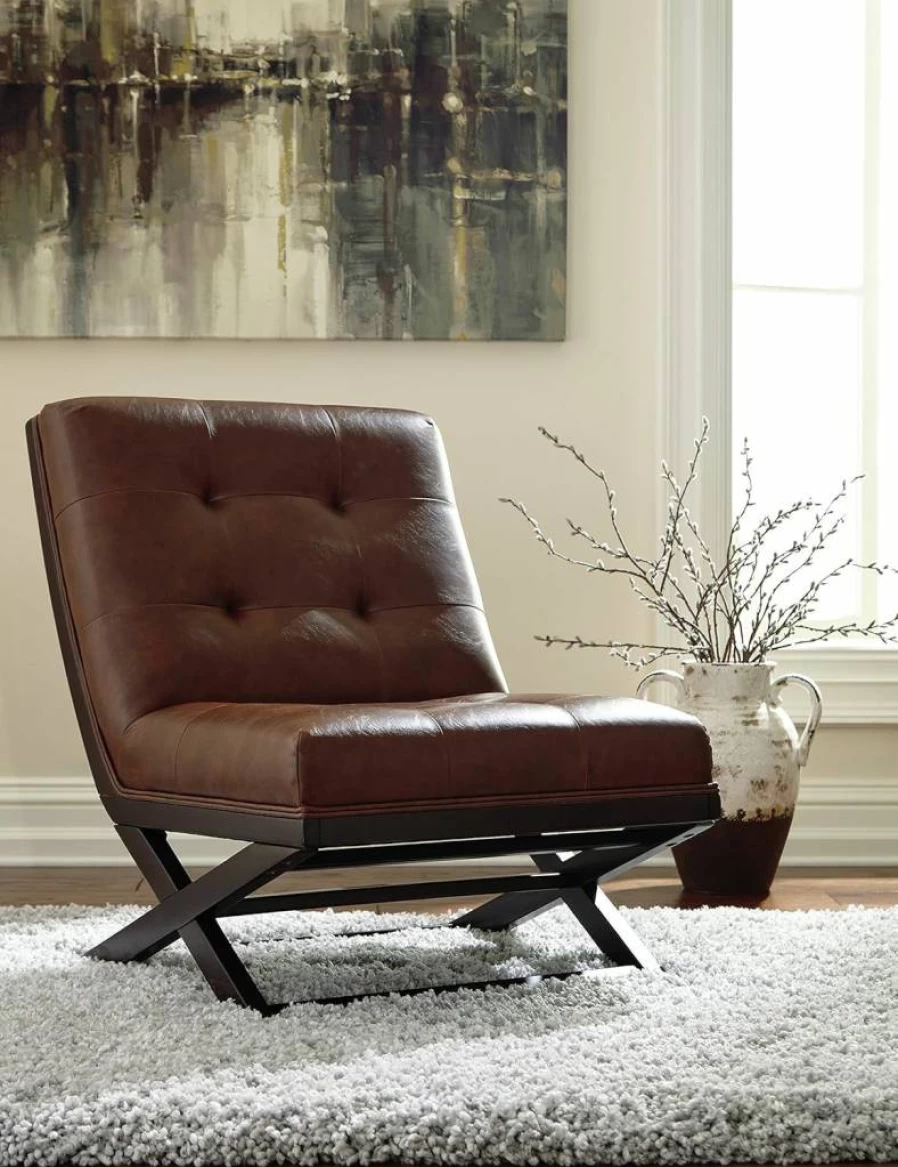 Signature Design by Ashley Sidewinder Mid-Century Modern Faux Leather Accent Chair in Brown - Stylish Living Room Seating