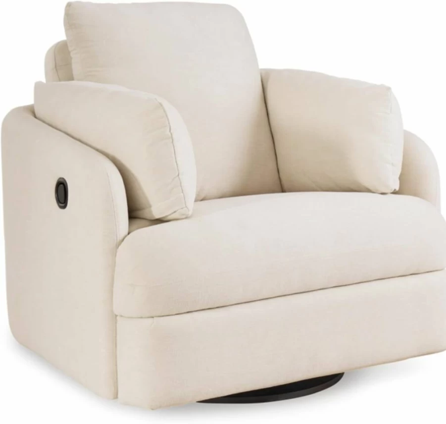 Signature Design by Ashley Modmax Modern Swivel Glider Recliner Chair with Hidden Storage, Upholstered Press-Back Rocker, Light Gray Fabric