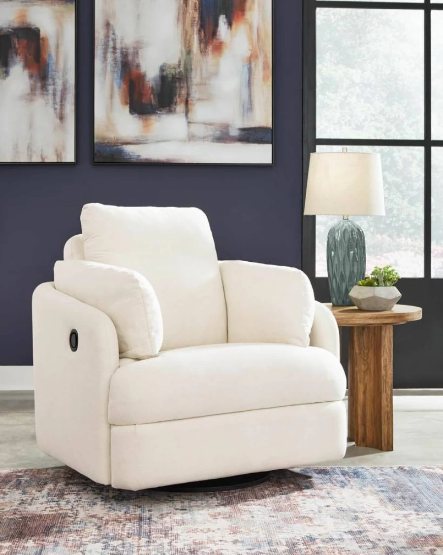 Signature Design by Ashley Modmax Modern Swivel Glider Recliner Chair with Hidden Storage, Upholstered Press-Back Rocker, Light Gray Fabric