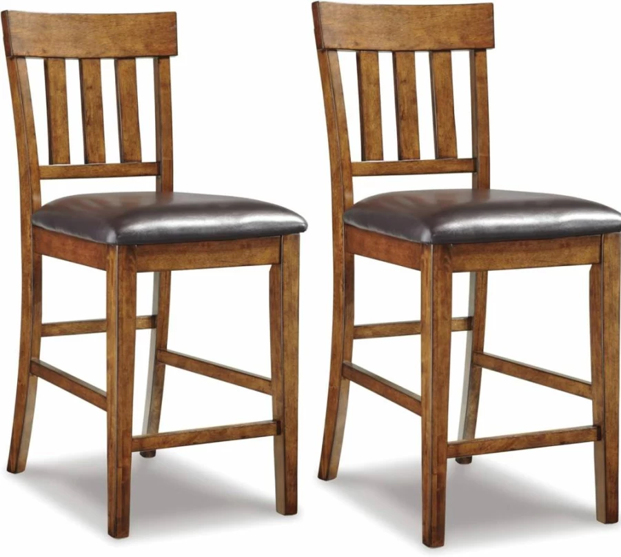Signature Design by Ashley Ralene 26" Counter Height Barstool - Set of 2, Brown Faux Leather, Traditional Style Bar Stools