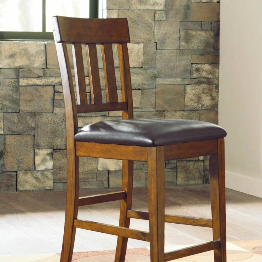 Signature Design by Ashley Ralene 26" Counter Height Barstool - Set of 2, Brown Faux Leather, Traditional Style Bar Stools