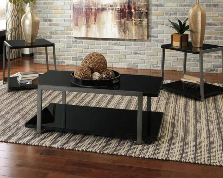 Signature Design by Ashley Rollynx Modern 3-Piece Coffee Table Set with 2 End Tables, Black Contemporary Living Room Furniture