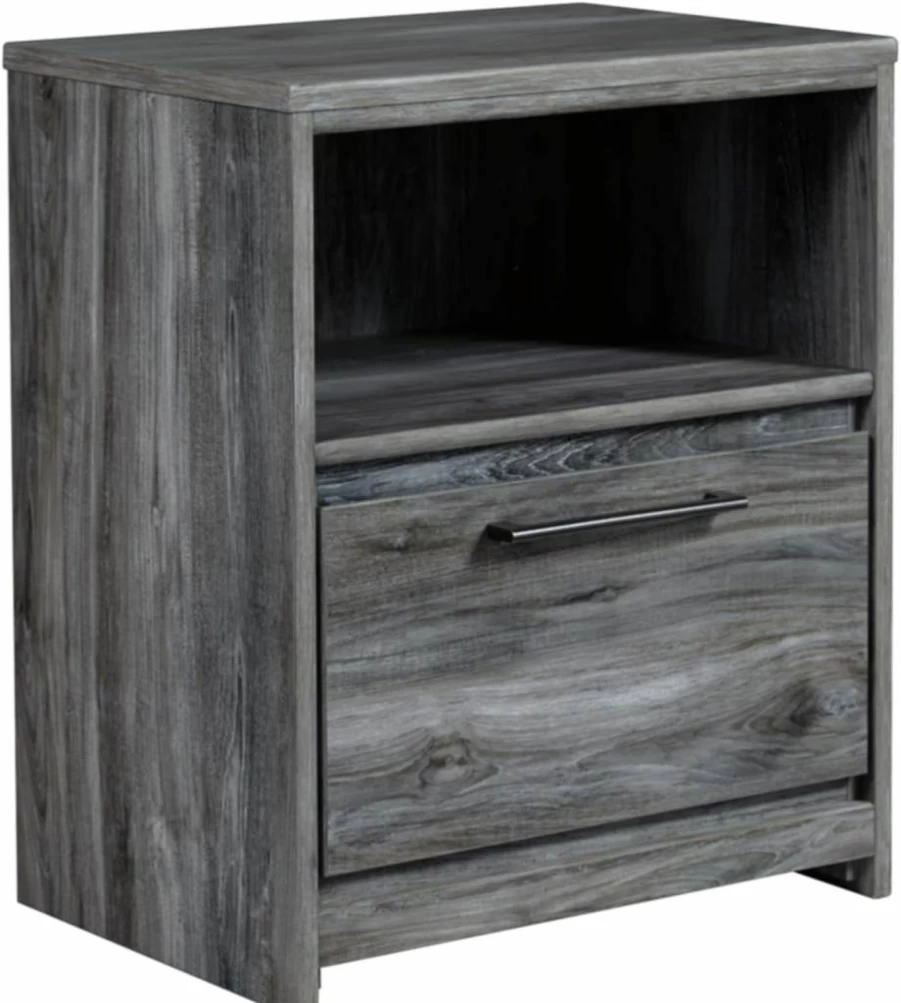 Signature Design by Ashley Baystorm Coastal Nightstand with USB Charging Stations, 1 Drawer & Open Cubby, Smoky Gray, 24.45" Height