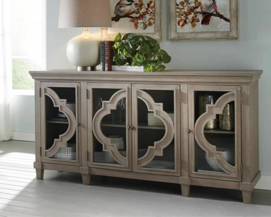Signature Design by Ashley Fossil Ridge Dark Brown Rustic Wood Accent Cabinet - Sideboard Server for Dining Room Storage