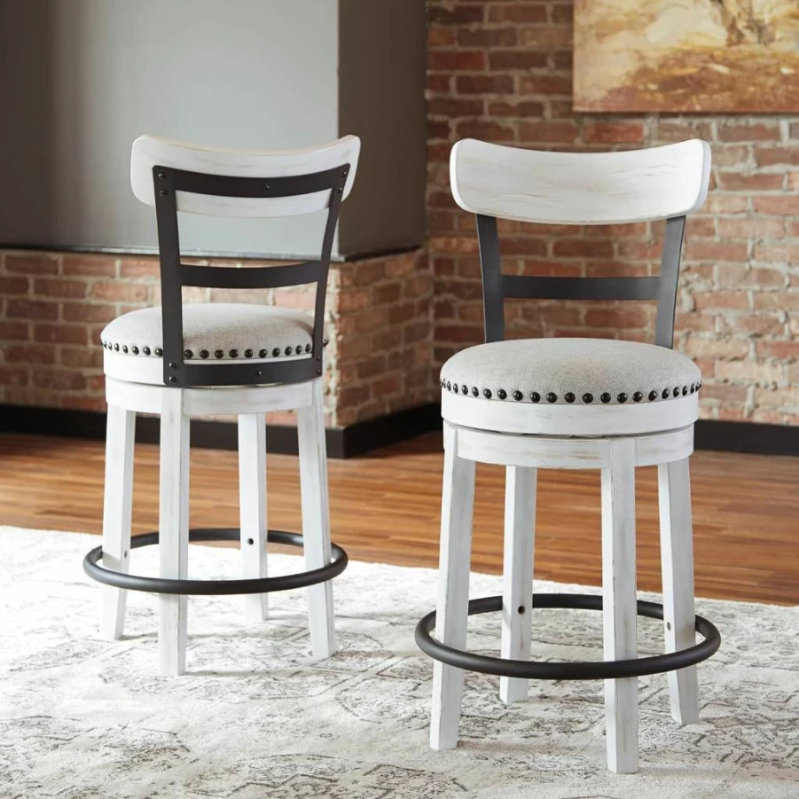 Signature Design by Ashley Valebeck 24.5" Rustic Farmhouse Counter Height Swivel Bar Stool - Brown Wooden Seat Kitchen Island Stool