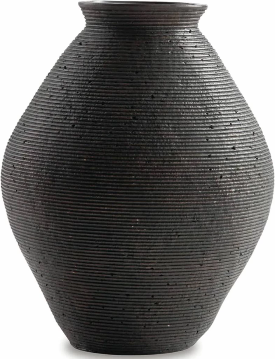 Signature Design by Ashley Hannela 17" Modern Distressed Polyresin Vase in Antique Tan - Elegant Home Decor