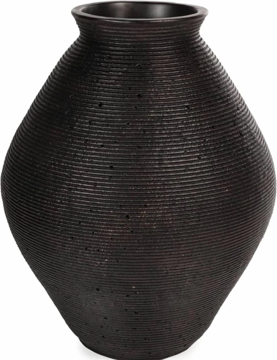 Signature Design by Ashley Hannela 17" Modern Distressed Polyresin Vase in Antique Tan - Elegant Home Decor