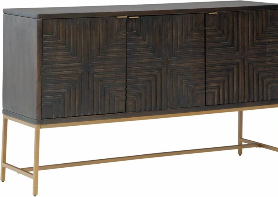 Signature Design by Ashley Elinmore Mid-Century Modern Accent Cabinet - Brown & Gold Stylish Storage for Living Room, Bedroom or Office