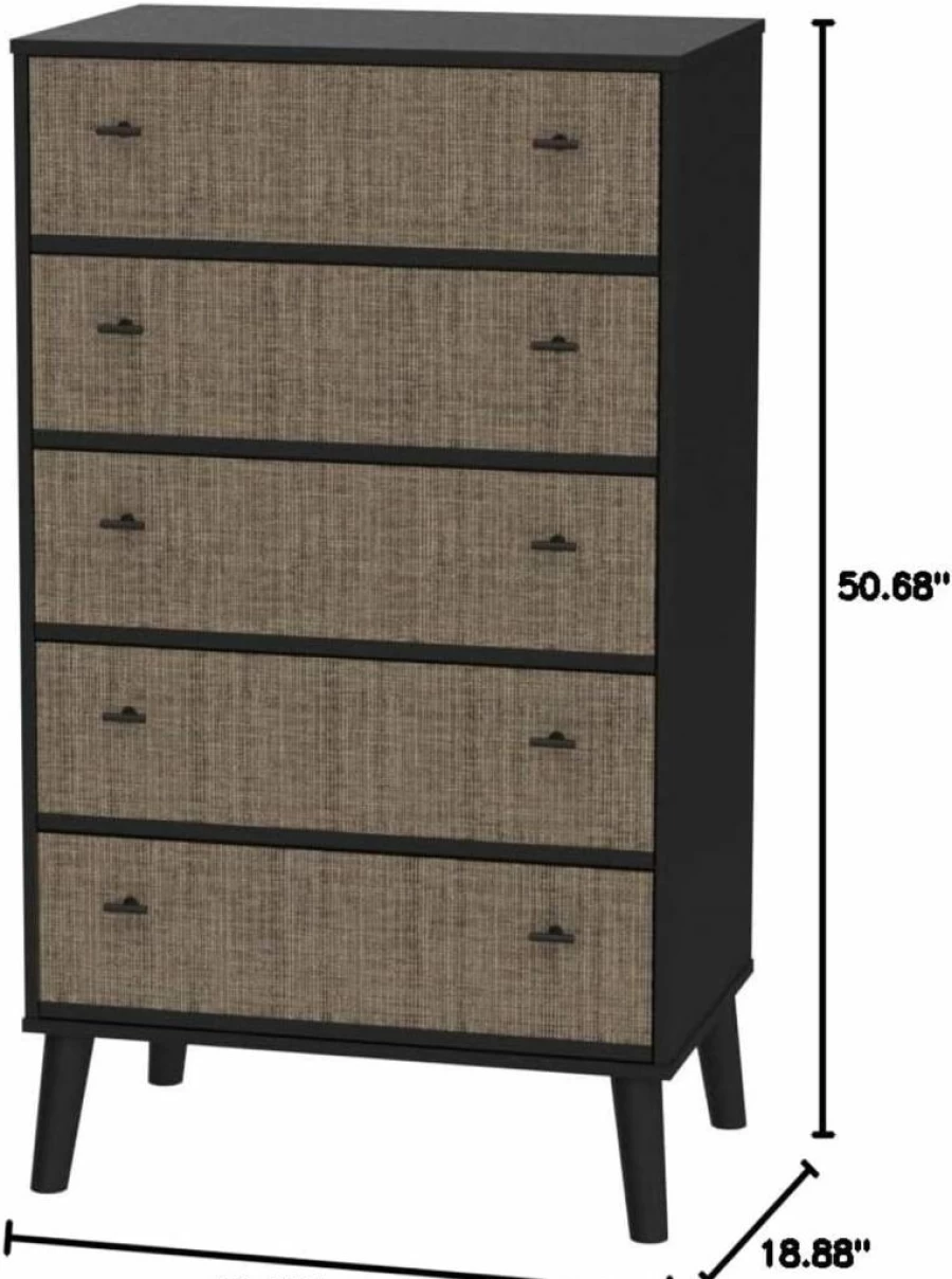 Signature Design by Ashley Charlang Modern 5-Drawer Dresser in Black & Light Brown Two-Tone Finish