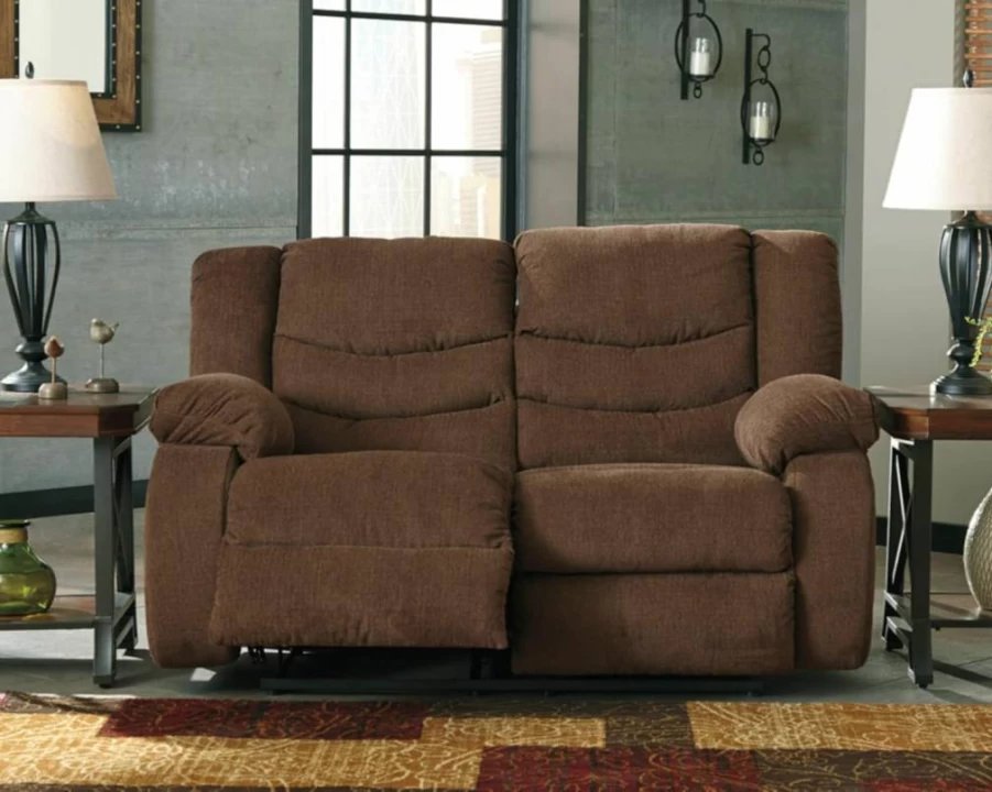Signature Design by Ashley Tulen Modern Reclining Loveseat with Manual Pull Tab in Dark Gray