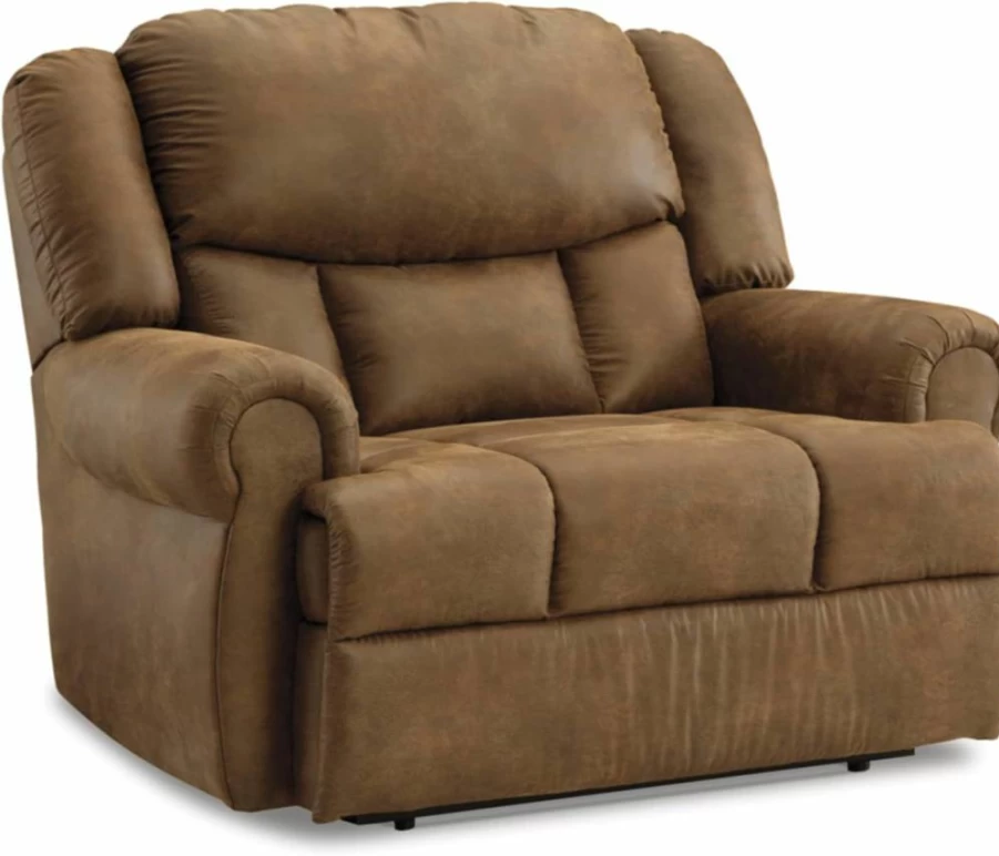 Signature Design by Ashley Boothbay Dark Brown Faux Leather Power Recliner with USB Ports, Oversized Comfort Chair