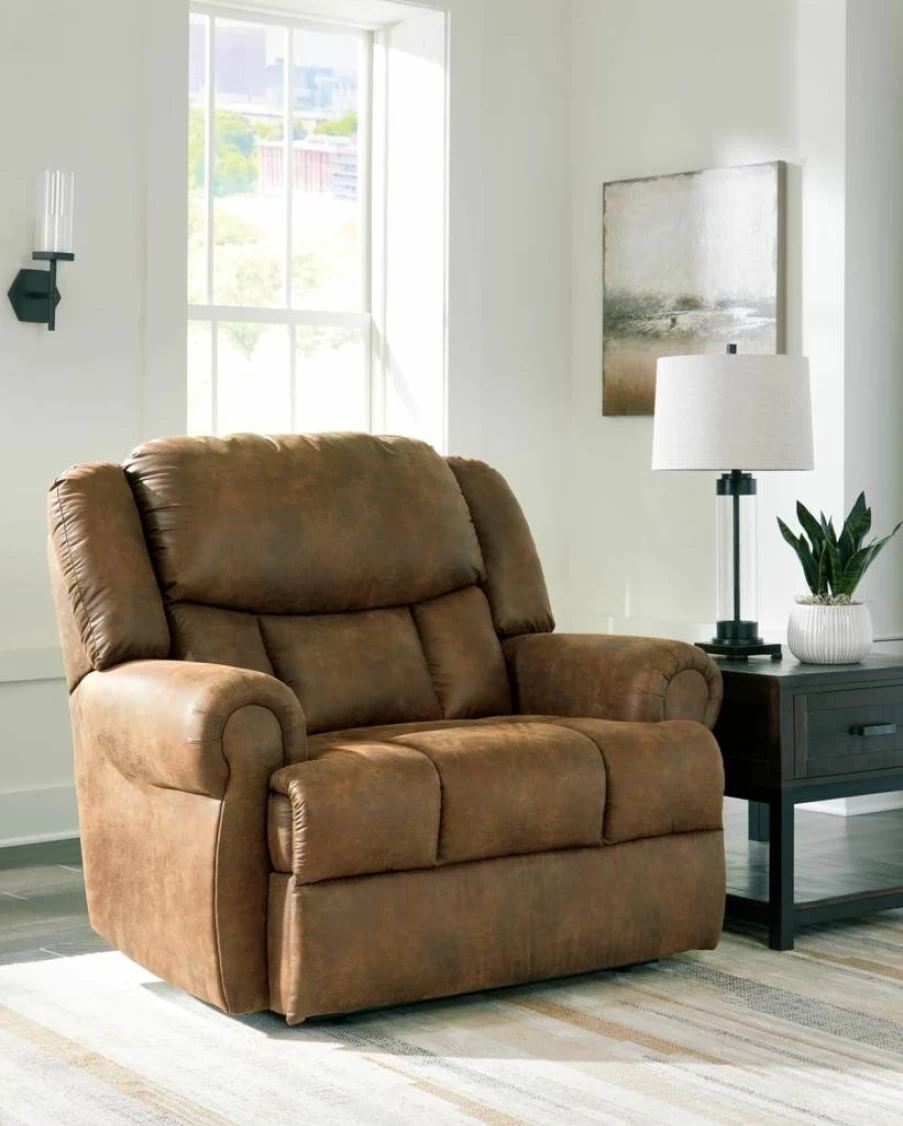 Signature Design by Ashley Boothbay Dark Brown Faux Leather Power Recliner with USB Ports, Oversized Comfort Chair