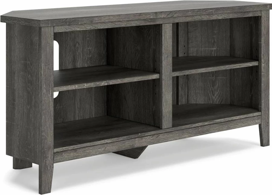 Signature Design by Ashley Dorrinson Modern TV Stand - Whitewash & Gray Corner Unit with 4 Shelves, Fits TVs Up to 58 Inches