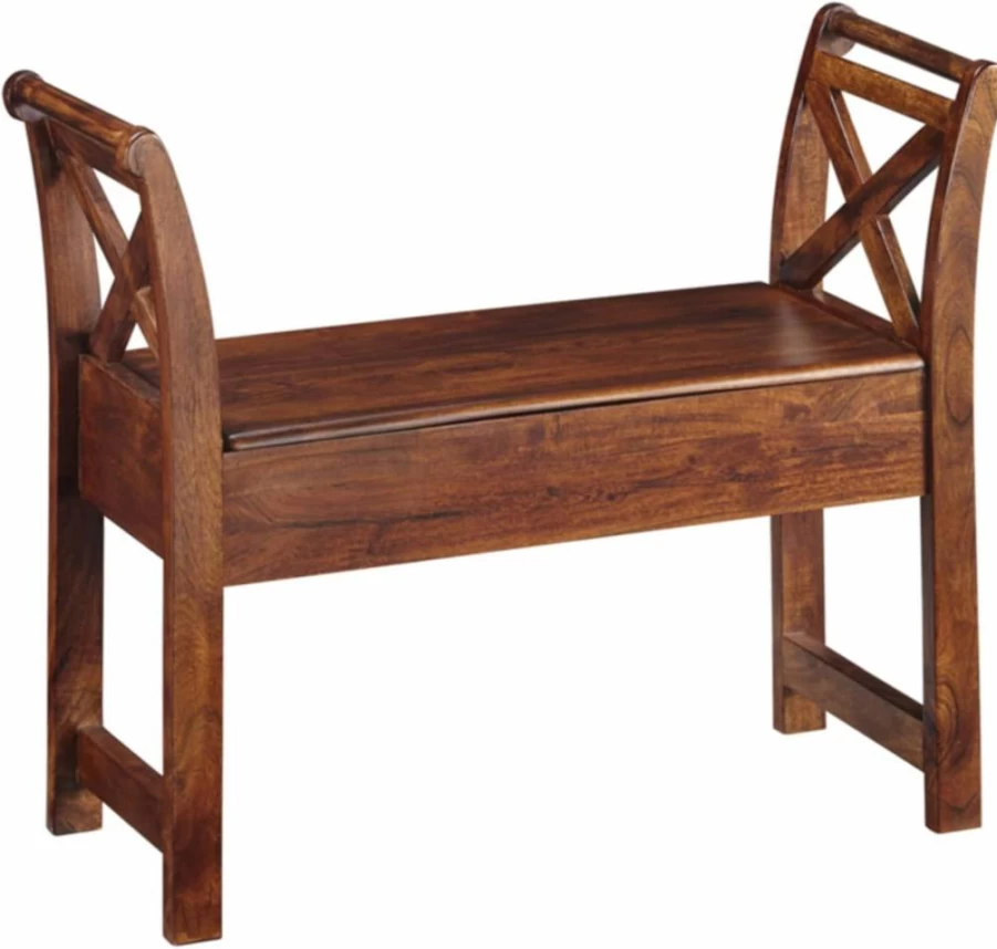 Signature Design by Ashley Abbonto Brown Accent Storage Bench, 35.1" Wide Upholstered Seat with Warm Finish, 13.2" Depth, 28.5" Height, Casual Living Room Furniture