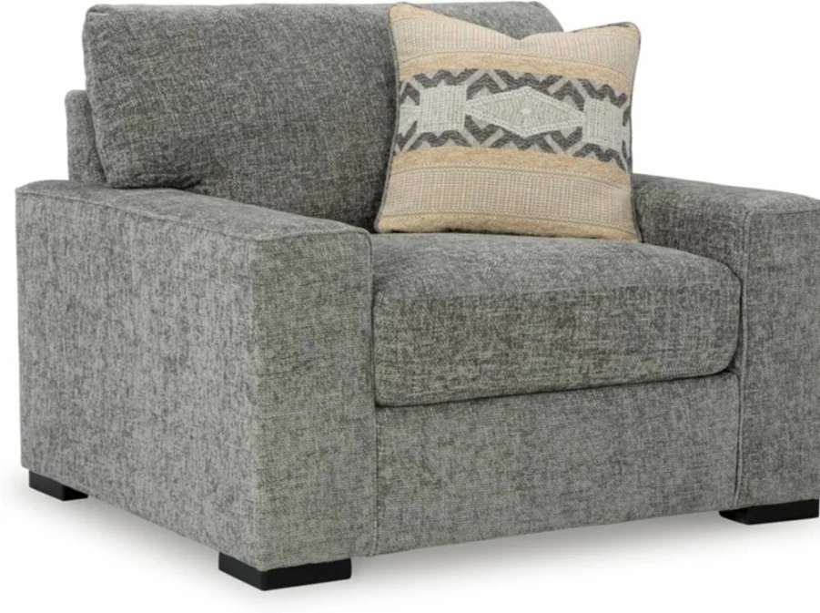 Signature Design by Ashley Dunmor Contemporary Oversized Upholstered Chair with Pillow, Gray Modern Living Room Accent Seat