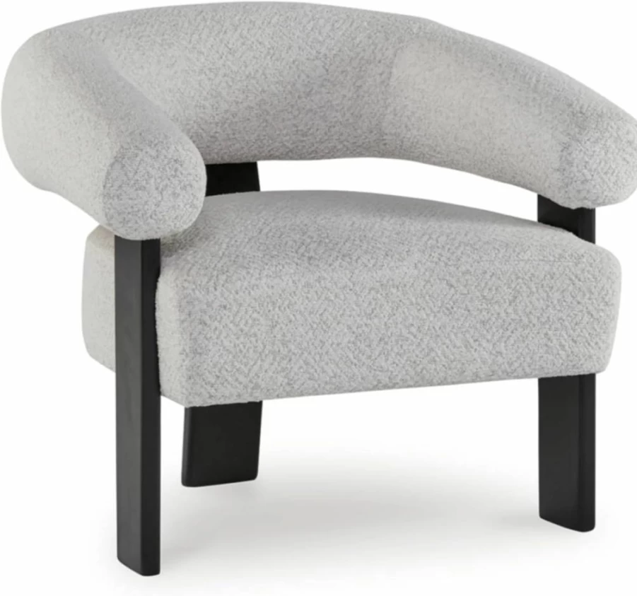 Signature Design by Ashley Dultish Modern Accent Chair - Light Gray & Black Upholstered Barrel Back with Rounded Arms
