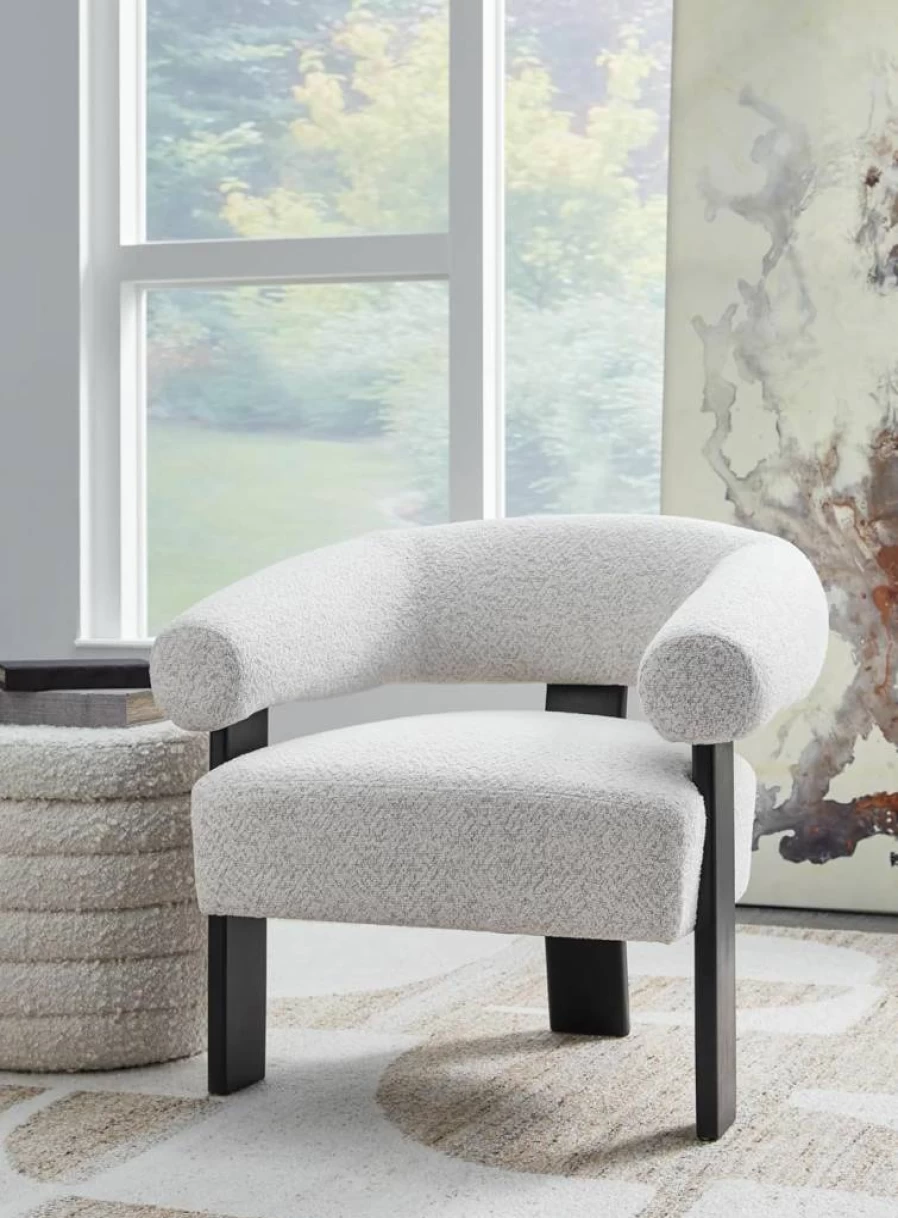Signature Design by Ashley Dultish Modern Accent Chair - Light Gray & Black Upholstered Barrel Back with Rounded Arms