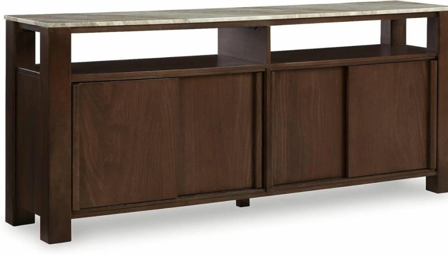 Signature Design by Ashley Tobinville Dark Brown 4-Door Accent Cabinet with Fixed Shelves, Contemporary Storage Furniture