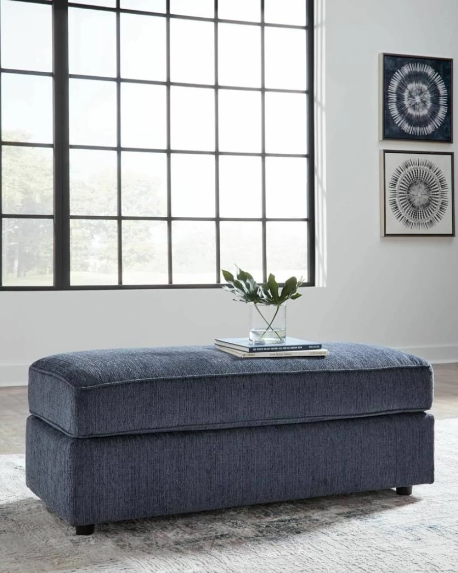 Signature Design by Ashley Albar Place Modern Blue Upholstered Rectangular Accent Ottoman
