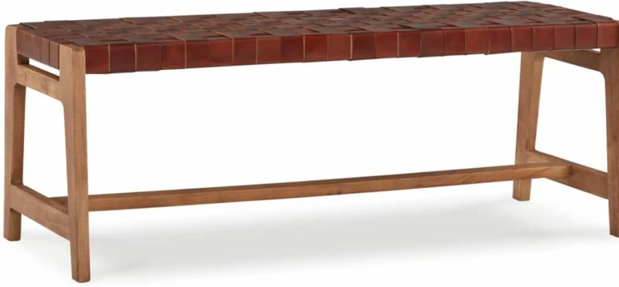 Signature Design by Ashley Lemmodern Upholstered Accent Bench in Light Brown - Contemporary Style