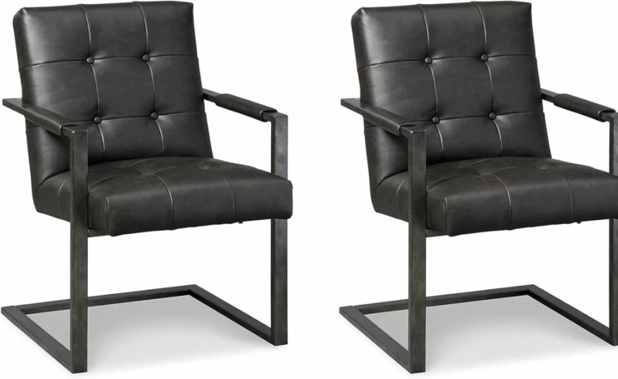 Signature Design by Ashley Starmore Urban Tufted Faux Leather Office Chair Set of 2, Dark Gray Modern Desk Chairs for Home Office