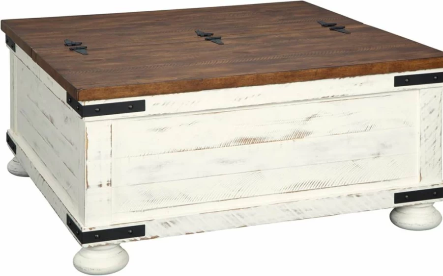 Signature Design by Ashley Aldwin Lift-Top Coffee Table with Storage - Farmhouse Square Design in Grayish Brown