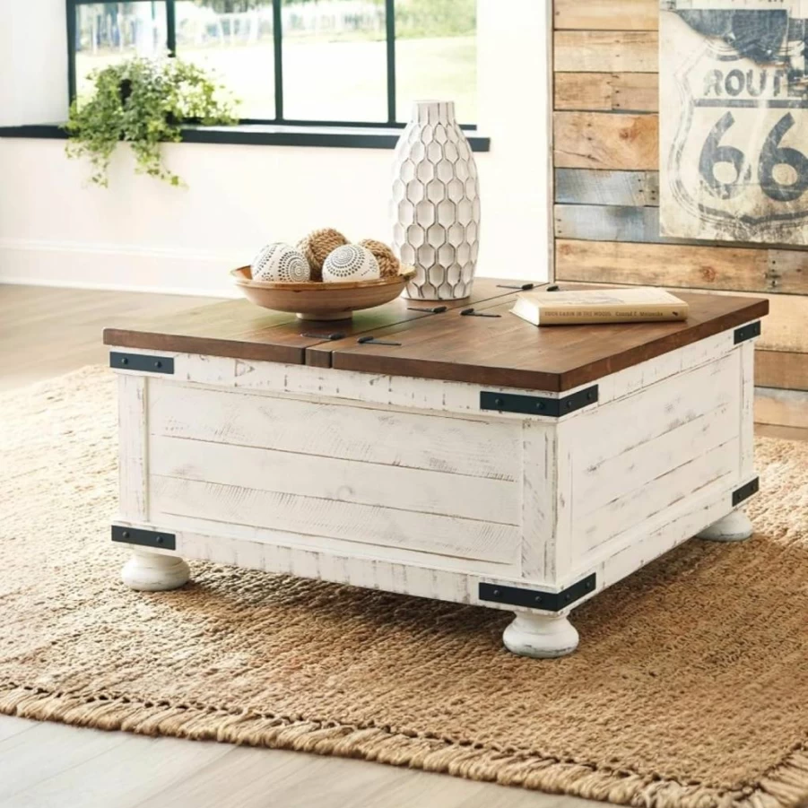 Signature Design by Ashley Aldwin Lift-Top Coffee Table with Storage - Farmhouse Square Design in Grayish Brown